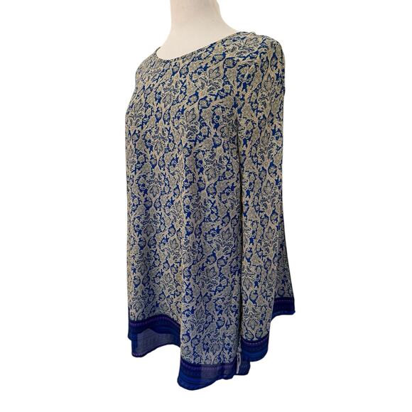 Umgee Blue Boho Shift Dress Open Fringe Sleeves Lined Paisley Print L Fall Boho - Picture 8 of 11